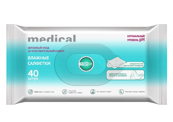 КЛИНСА MEDICAL САЛФЕТКИ ПО УХОДУ ЗА ЛЕЖАЧИМИ БОЛЬНЫМИ САЛФЕТКИ ГИГИЕНИЧЕСКИЕ   №40