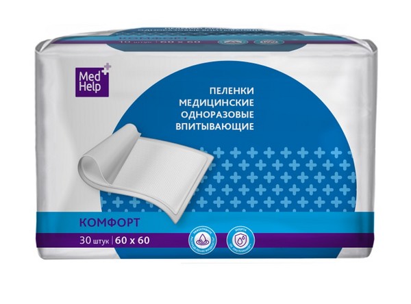 MEDHELP ПЕЛЕНКИ ВПИТЫВАЮЩИЕ ОДНОРАЗОВЫЕ Д/ВЗРОСЛЫХ ПЕЛЕНКИ ВПИТЫВАЮЩИЕ ВЗРОСЛЫЕ 60 СМX60 СМ   №30