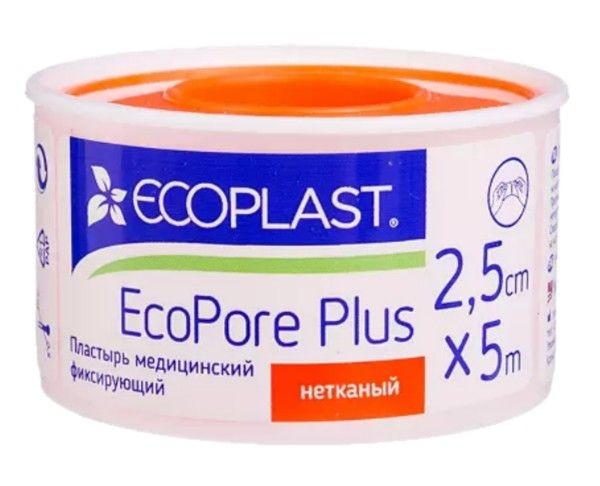 ECOPLAST ПЛАСТЫРЬ МЕД ФИКС НЕТКАННЫЙ ECOPORE PLUS 2,5СМХ5М ПЛАСТЫРЬ НА НЕТКАНОЙ ОСНОВЕ   №1