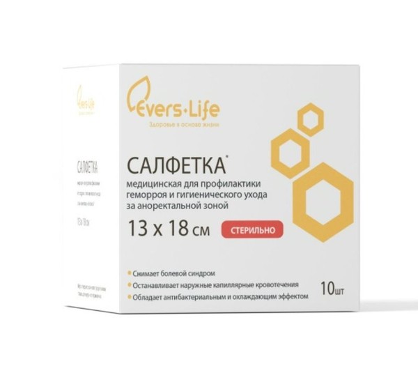 EVERS LIFE САЛФЕТКА Д/ПРОФИЛАКТИКИ ГЕМОРРОЯ/ГИГИЕНИЧ УХОДА ЗА АНОРЕКТАЛЬНОЙ ЗОНОЙ 13 СМX18 СМ САЛФЕТКИ ВЛАЖНЫЕ АНТИБАКТЕРИАЛЬНЫЕ   №10
