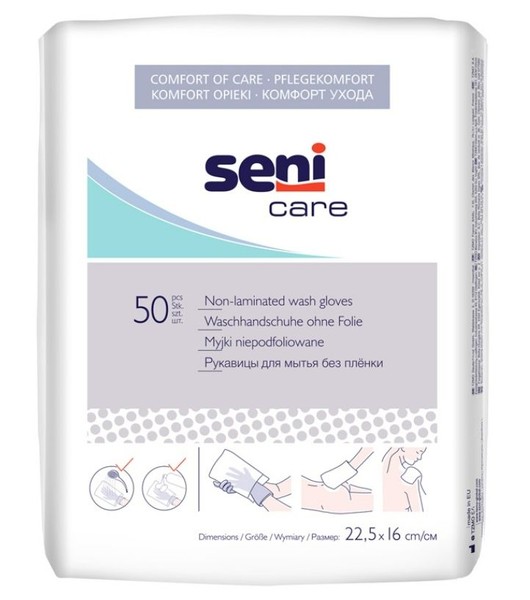 SENI CARE РУКАВИЦЫ Д/МЫТЬЯ (БЕЗ ВОДОНЕПРОНИЦАЕМОЙ ПЛЕНКИ) РУКАВИЦА ДЛЯ МЫТЬЯ   №50