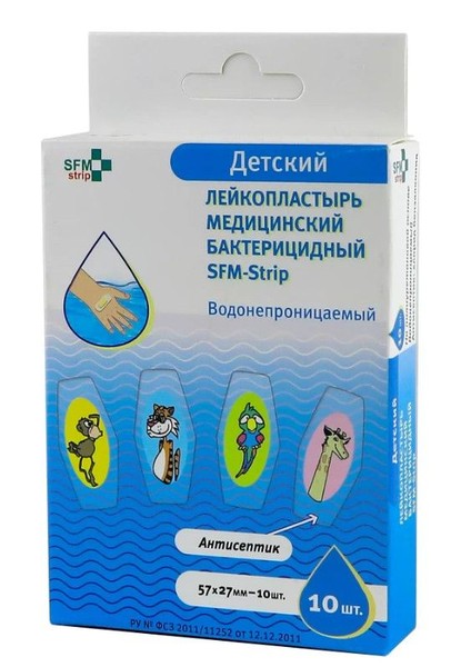 SFM-STRIP ПЛАСТЫРЬ БАКТЕРИЦИД ВОДОНЕПРОНИЦАЕМЫЙ ДЕТСКИЙ ПЛАСТЫРЬ 57 ММХ27 ММ   №10