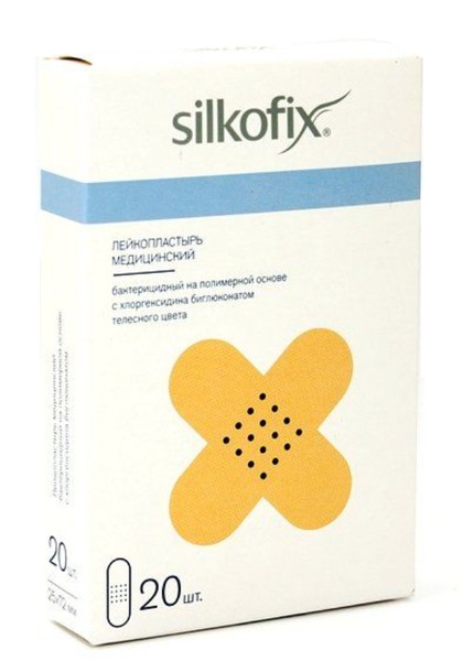 SILKOFIX ЛЕЙКОПЛАС МЕД БАКТ НА ПОЛИМЕР ОСНОВЕ С ХЛОРГЕКС ТЕЛЕСНЫЙ  ПЛАСТЫРЬ 25 ММ X 72 ММ   №20