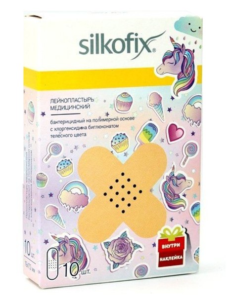 SILKOFIX ЛЕЙКОПЛАС МЕД БАКТЕРИЦ НА ПОЛИМ ОСНОВЕ С ХЛОРГЕКС ТЕЛЕС (ЕДИНОРОГ) ПЛАСТЫРЬ 19 ММ X 72 ММ   №10