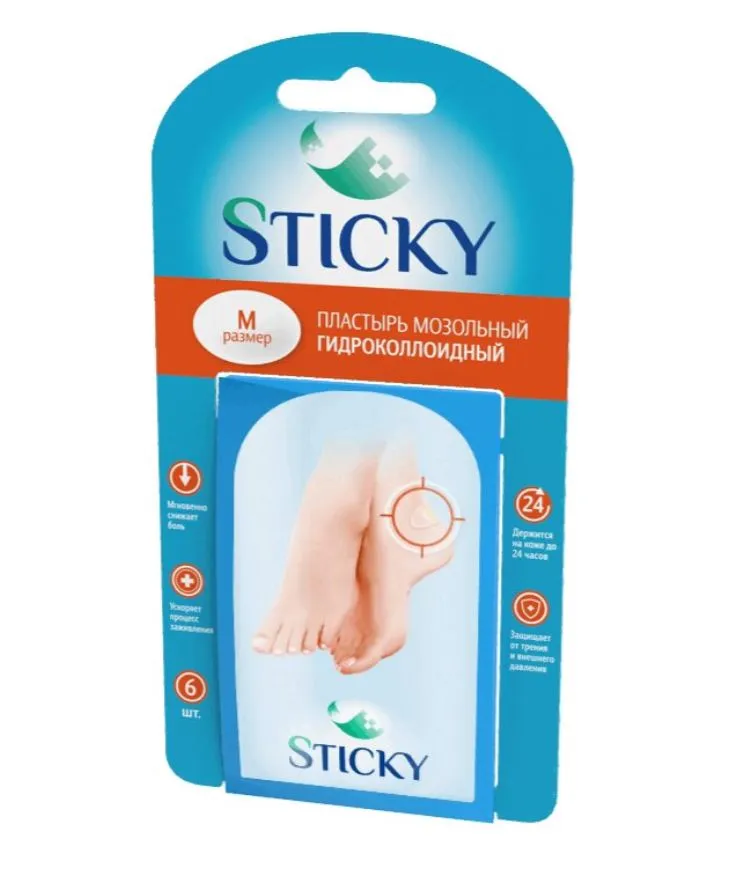 STICKY ПЛАСТЫРЬ ГИДРОКОЛЛОИДНЫЙ ОТ ВЛАЖНЫХ МОЗОЛЕЙ M ПЛАСТЫРЬ ГИДРОКОЛЛОИДНЫЙ    №6