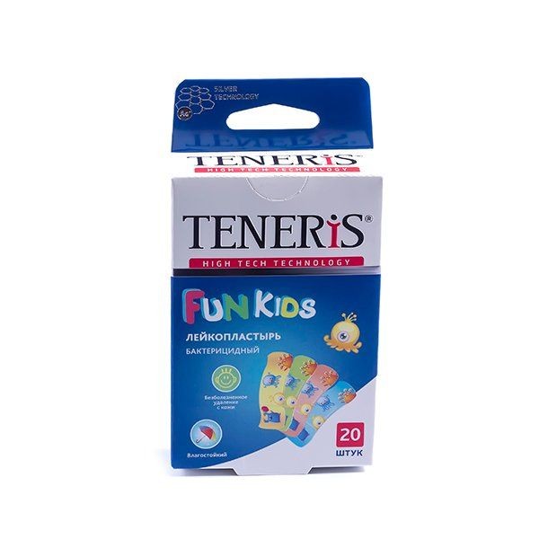 TENERIS ЛЕЙКОПЛАСТЫРЬ FUN KIDS БАКТЕРИЦ ПОЛИМ/ОСНОВА С ИОНАМИ СЕРЕБРА ПЛАСТЫРЬ   №20