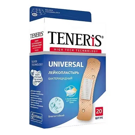 TENERIS ЛЕЙКОПЛАСТЫРЬ UNIVERSAL БАКТЕРИЦ ПОЛИМЕР/ОСНОВА С ИОНАМИ СЕРЕБРА ПЛАСТЫРЬ   №20