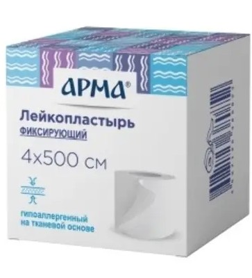 АРМА ЛЕЙКОПЛАСТЫРЬ ФИКСИР ТКАН ОСНОВА БЕЛЫЙ ПЛАСТЫРЬ НА ТКАНЕВОЙ ОСНОВЕ 4 СМХ500 СМ   №1
