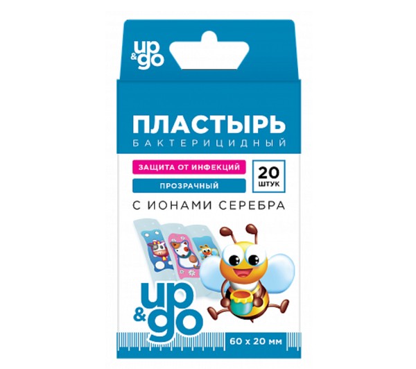 UP&GO ПЛАСТЫРЬ БАКТЕРИЦИД С ИОНАМИ СЕРЕБРА ПРОЗРАЧНЫЙ Д/ДЕТЕЙ ТАТУ ПЛАСТЫРЬ НА ПОЛИМЕРНОЙ ОСНОВЕ 20 ММX60 ММ №20