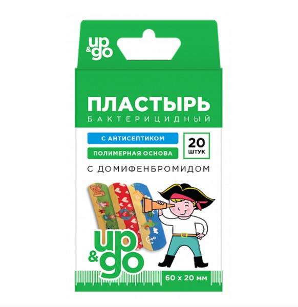 UP&GO ПЛАСТЫРЬ БАКТЕРИЦИД С ДОМИФЕНБРОМИДОМ ПОЛИМЕР ОСНОВА Д/ДЕТЕЙ ПИРАТЫ ПЛАСТЫРЬ НА ПОЛИМЕРНОЙ ОСНОВЕ 20 ММX60 ММ №20