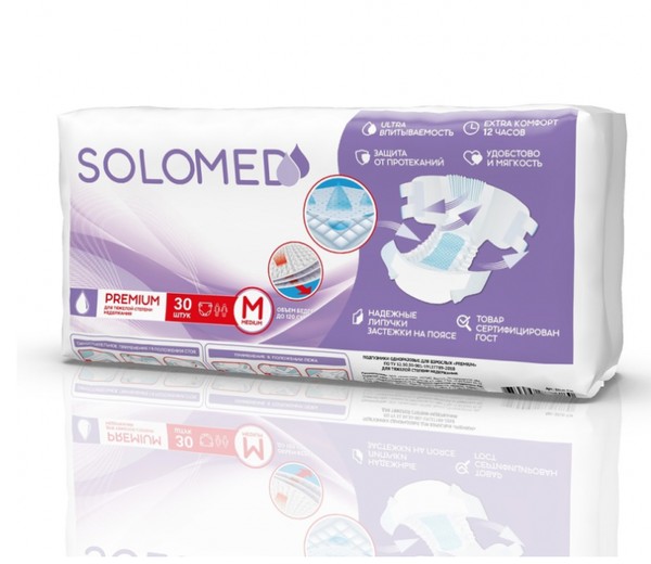 SOLOMED PREMIUM ПОДГУЗНИКИ Д/ВЗРОСЛЫХ Р M (ДО 120 СМ) ПОДГУЗНИКИ УРОЛОГИЧЕСКИЕ   №30