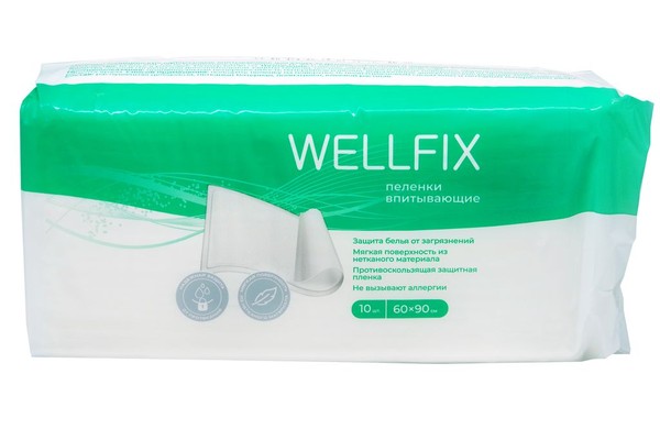 WELLFIX ПЕЛЕНКИ ВПИТЫВАЮЩИЕ ПЕЛЕНКИ ВПИТЫВАЮЩИЕ ВЗРОСЛЫЕ 60 СМX90 СМ   №10