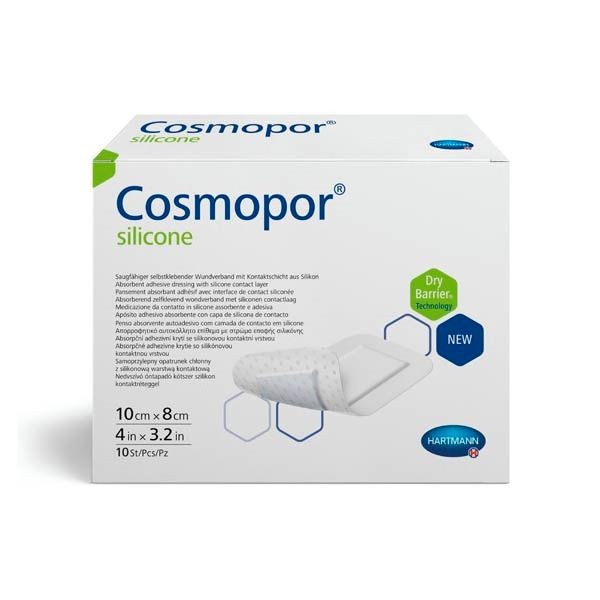 COSMOPOR SILICONE ПОВЯЗКА ПЛАСТЫР ТИПА ВПИТЫВ С КОНТАКТНЫМ СЛОЕМ ИЗ СИЛИКОНА ПОВЯЗКИ ПЛАСТЫРНОГО ТИПА 10 СМX8 СМ №10