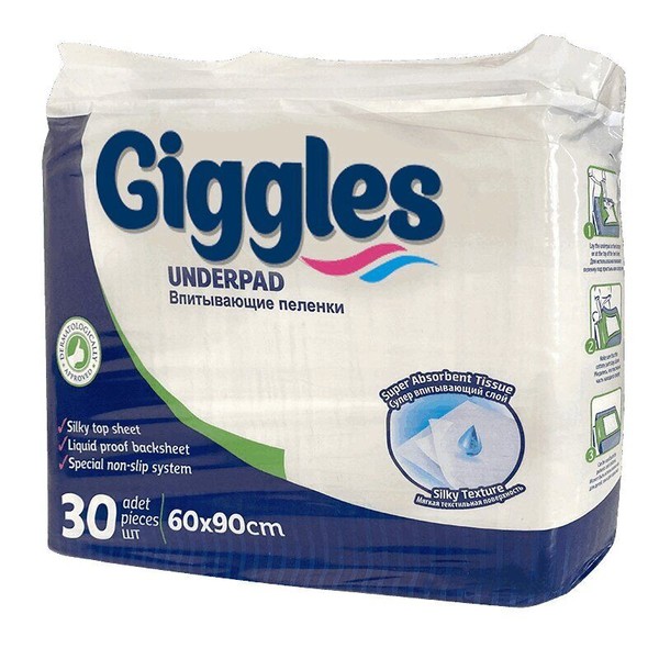 GIGGLES ПЕЛЕНКИ ВПИТЫВАЮЩИЕ ОДНОРАЗОВЫЕ ДЛЯ ВЗРОСЛЫХ 60Х90СМ ПЕЛЕНКИ ВПИТЫВАЮЩИЕ ВЗРОСЛЫЕ №30