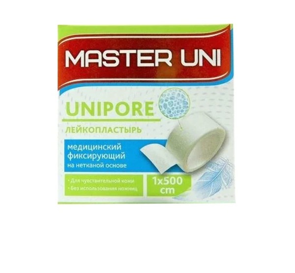 МАСТЕР ЮНИ ПЛАСТЫРЬ UNIPORE НЕТКАНАЯ ОСНОВА 1Х500 СМ ПЛАСТЫРЬ НА НЕТКАНОЙ ОСНОВЕ   №1