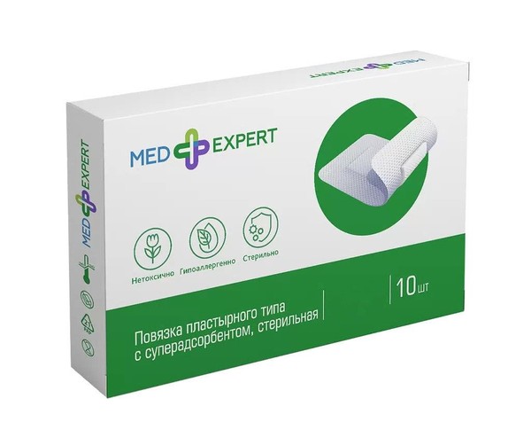MED EXPERT ПОВЯЗКА ПЛАСТЫРНОГО ТИПА С СУПЕРАДСОРБЕНТОМ СТЕРИЛЬНАЯ 9 СМX10 СМ САЛФЕТКИ ВЛАЖНЫЕ КОСМЕТИЧЕСКИЕ   №10