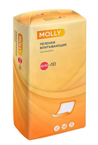MOLLY ПЕЛЕНКИ ВПИТЫВАЮЩИЕ ОДНОРАЗОВЫЕ ПЕЛЕНКИ ВПИТЫВАЮЩИЕ ВЗРОСЛЫЕ 60 СМX90 СМ   №10