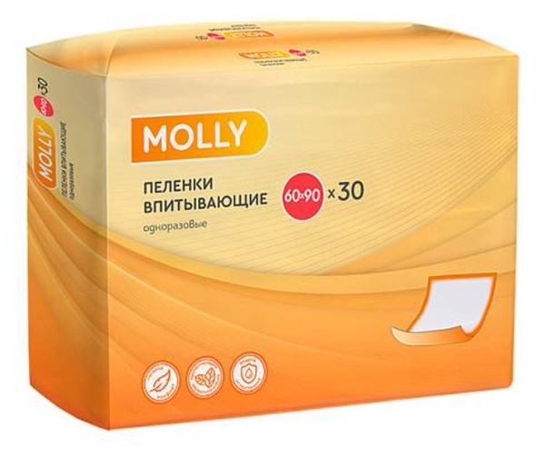 MOLLY ПЕЛЕНКИ ВПИТЫВАЮЩИЕ ОДНОРАЗОВЫЕ ПЕЛЕНКИ ВПИТЫВАЮЩИЕ ВЗРОСЛЫЕ 60 СМX90 СМ   №30