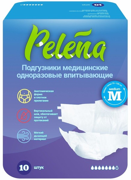 PELENA ПОДГУЗНИКИ Д/ВЗРОСЛЫХ ВПИТЫВАЮЩИЕ ОДНОРАЗОВЫЕ M ПОДГУЗНИКИ УРОЛОГИЧЕСКИЕ   №10