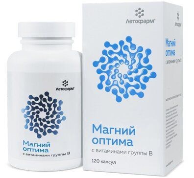 ЛЕТОФАРМ МАГНИЙ ОПТИМА С ВИТАМИНАМИ ГРУППЫ B КАПСУЛЫ  0,62 Г №120