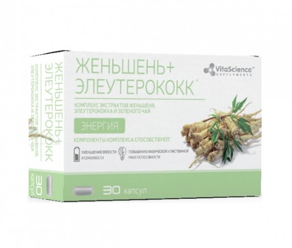 VITALIFE/VITASCIENCE КОМПЛЕКС ЖЕНЬШЕНЬ ЭЛЕУТЕРОКОКК ЗЕЛЕНЫЙ ЧАЙ КАПСУЛЫ  400 МГ №30