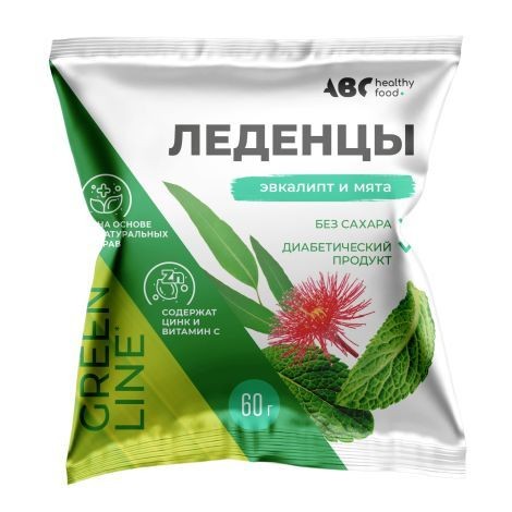 ABC HEALTHY FOOD GREEN LINE С ЦИНКОМ/ВИТ C Б/САХАРА ЛЕДЕНЦЫ [МЯТА-ЭВКАЛИПТ]  60 Г №1
