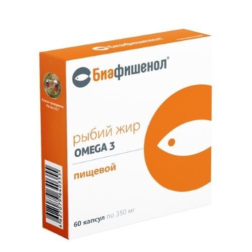 БИАФИШЕНОЛ РЫБИЙ ЖИР ПИЩЕВОЙ КАПСУЛЫ  0,35 Г №60