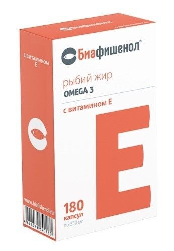 БИАФИШЕНОЛ РЫБИЙ ЖИР С ВИТАМИНОМ Е КАПСУЛЫ  0,35 Г №180