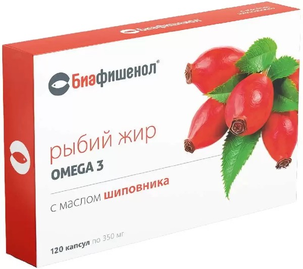БИАФИШЕНОЛ РЫБИЙ ЖИР С МАСЛОМ ШИПОВНИКА КАПСУЛЫ  0,35 Г №120