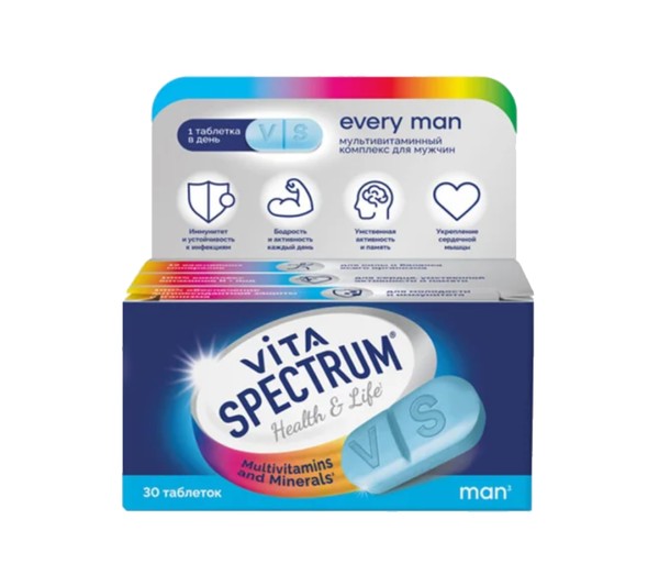 VITASPECTRUM/ВИТАСПЕКТРУМ МУЛЬТИВИТАМИННЫЙ КОМПЛЕКС Д/МУЖЧИН НА КАЖДЫЙ ДЕНЬ ТАБЛЕТКИ  1250 МГ №30