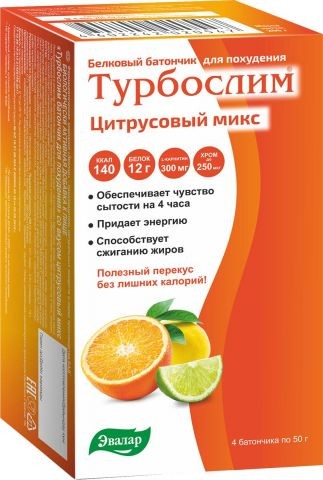 ЭВАЛАР ТУРБОСЛИМ БЕЛКОВЫЙ ЦИТРУСОВЫЙ МИКС БАТОНЧИК  50 Г №4