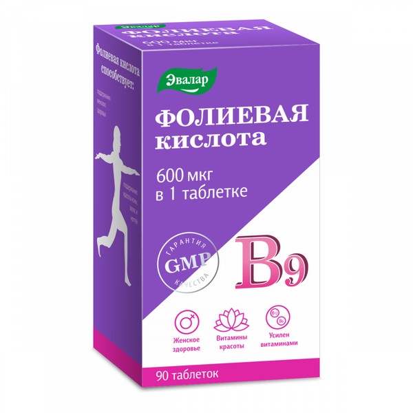 ЭВАЛАР ФОЛИЕВАЯ КИСЛОТА С ВИТАМИНАМИ В12 И В6 ТАБЛЕТКИ  0,22 Г №90