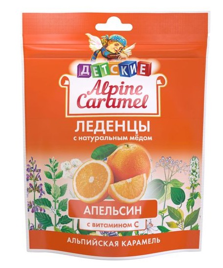 ALPINE CARAMEL/АЛЬПИЙСКАЯ КАРАМЕЛЬ ЛЕДЕНЦЫ ДЕТСКИЕ НАТУРАЛЬНЫЙ МЕД/ВИТ С ЛЕДЕНЦЫ [АПЕЛЬСИН]  75 Г №1