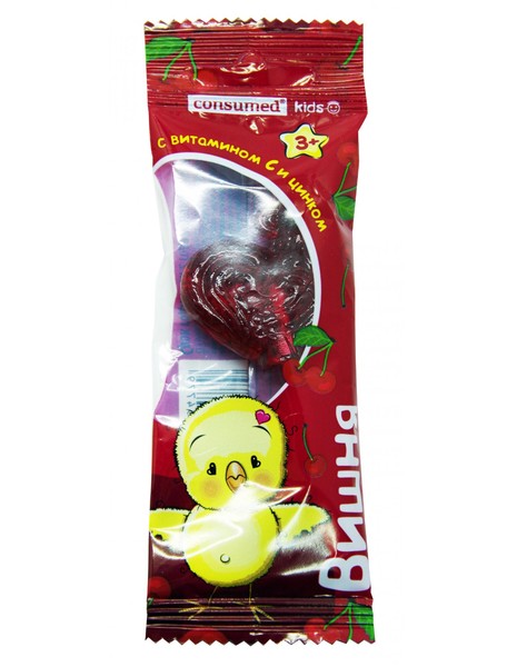 CONSUMED KIDS ПЕТУШОК С ЦИНКОМ И ВИТАМИНОМ С ЛЕДЕНЦЫ [ВИШНЯ]  17 Г №1