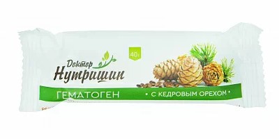 ДОКТОР НУТРИШИН ГЕМАТОГЕН С КЕДРОВЫМ ОРЕХОМ ПЛИТКА 40 Г №1