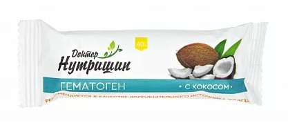 ДОКТОР НУТРИШИН ГЕМАТОГЕН С КОКОСОМ ПЛИТКА  40 Г №1