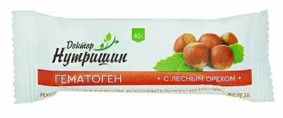 ДОКТОР НУТРИШИН ГЕМАТОГЕН С ЛЕСНЫМ ОРЕХОМ ПЛИТКА  40 Г №1