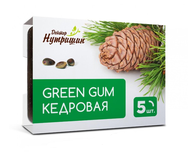 ДОКТОР НУТРИШИН СМОЛКА ЖЕВАТЕЛЬНАЯ GREEN GUM КЕДРОВАЯ ПАСТИЛКИ  0,8 Г №5