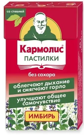 КАРМОЛИС ПАСТИЛКИ БЕЗ САХАРА ИМБИРЬ СО СТЕВИЕЙ ПАСТИЛКИ  45 Г №1