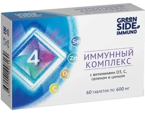 GREEN SIDE ИММУННЫЙ КОМПЛЕКС 4 С ВИТАМИНАМИ D3 С СЕЛЕНОМ И ЦИНКОМ ТАБЛЕТКИ  600 МГ №60