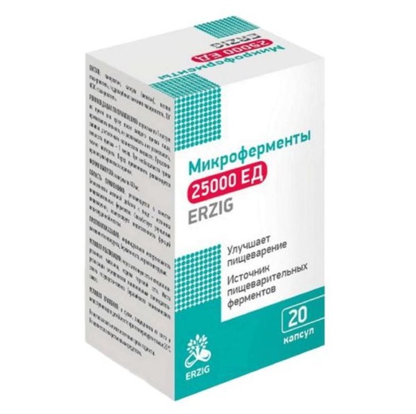ERZIG КРЕОПАН МИКРОФЕРМЕНТЫ 25000 ЕД КАПСУЛЫ  480 МГ №20