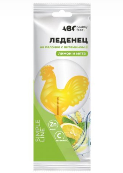 ABC HEALTHY FOOD ПЕТУШОК С ЦИНКОМ/ВИТ С С 3-Х ЛЕТ ЛЕДЕНЦЫ [ЛИМОН-МЯТА]  17 Г №1