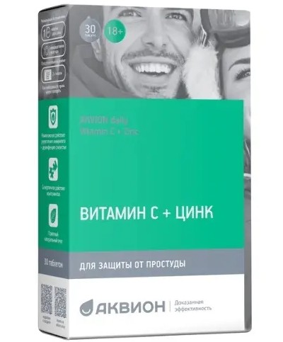 АКВИОН ДЭЙЛИ ВИТАМИН С+ЦИНК ТАБЛЕТКИ ДЛЯ РАССАСЫВАНИЯ [МЯТА]  1100 МГ №30