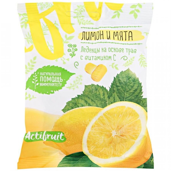 ACTIFRUIT/АКТИФРУТ КАРАМЕЛЬ С ВИТАМИНОМ С ЛЕДЕНЦЫ [ЛИМОН-МЯТА]  60 Г №1