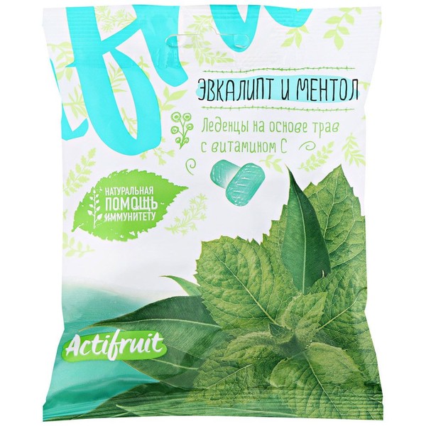 ACTIFRUIT/АКТИФРУТ КАРАМЕЛЬ С ВИТАМИНОМ С ЛЕДЕНЦЫ [МЕНТОЛ-ЭВКАЛИПТ]  60 Г №1