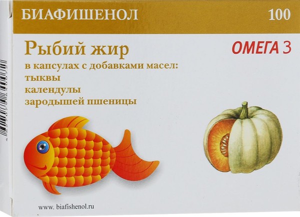 БИАФИШЕНОЛ РЫБИЙ ЖИР С МАСЛОМ ТЫКВЫ/КАЛЕНДУЛЫ/ЗАРОДЫШЕЙ ПШЕНИЦЫ КАПСУЛЫ  300 МГ №100