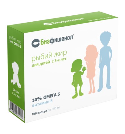 БИАФИШЕНОЛ РЫБИЙ ЖИР ДЛЯ ДЕТЕЙ С ТРЕХ ЛЕТ КАПСУЛЫ  350 МГ №100