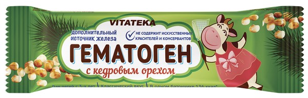 VITATEKA/ВИТАТЕКА ГЕМАТОГЕН ДЕТСКИЙ С КЕДРОВЫМ ОРЕХОМ ПЛИТКА  40 Г №1