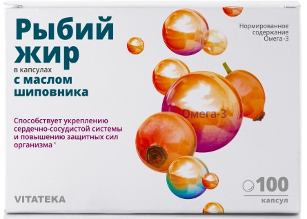 VITATEKA/ВИТАТЕКА РЫБИЙ ЖИР С МАСЛ ШИПОВНИКА КАПСУЛЫ  0,37 Г №100