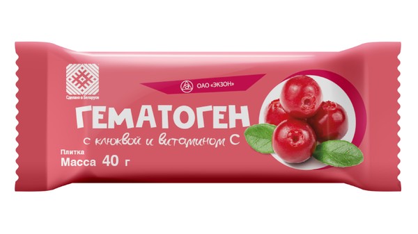 ГЕМАТОГЕН С КЛЮКВОЙ И ВИТАМИНОМ С ПЛИТКА  40 Г №1
